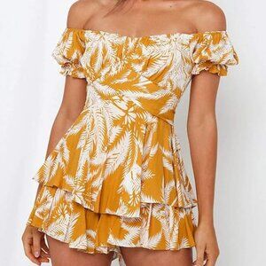 Floral Print Ginger Ruffle Shorts Boho Romper Jumper